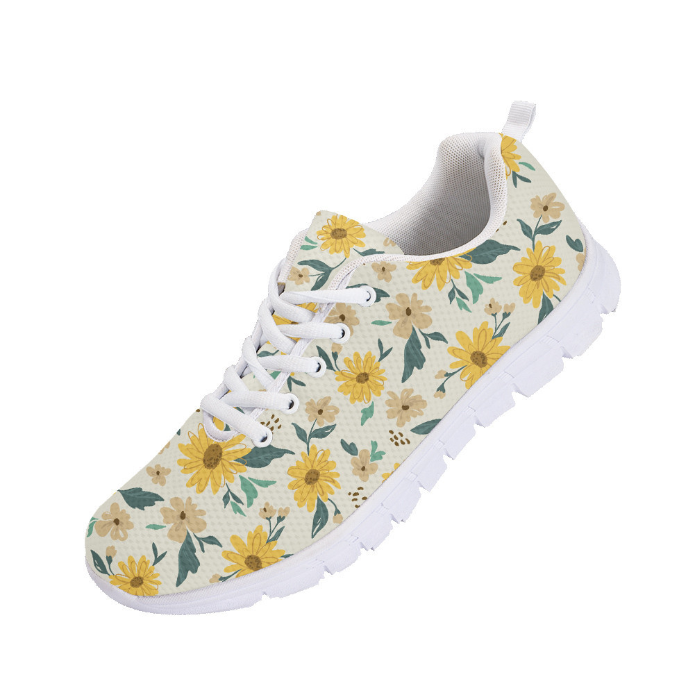 Second image of Perfect Ornament Yellow Daisy On Off White Background Running Shoes Sport Sneakers