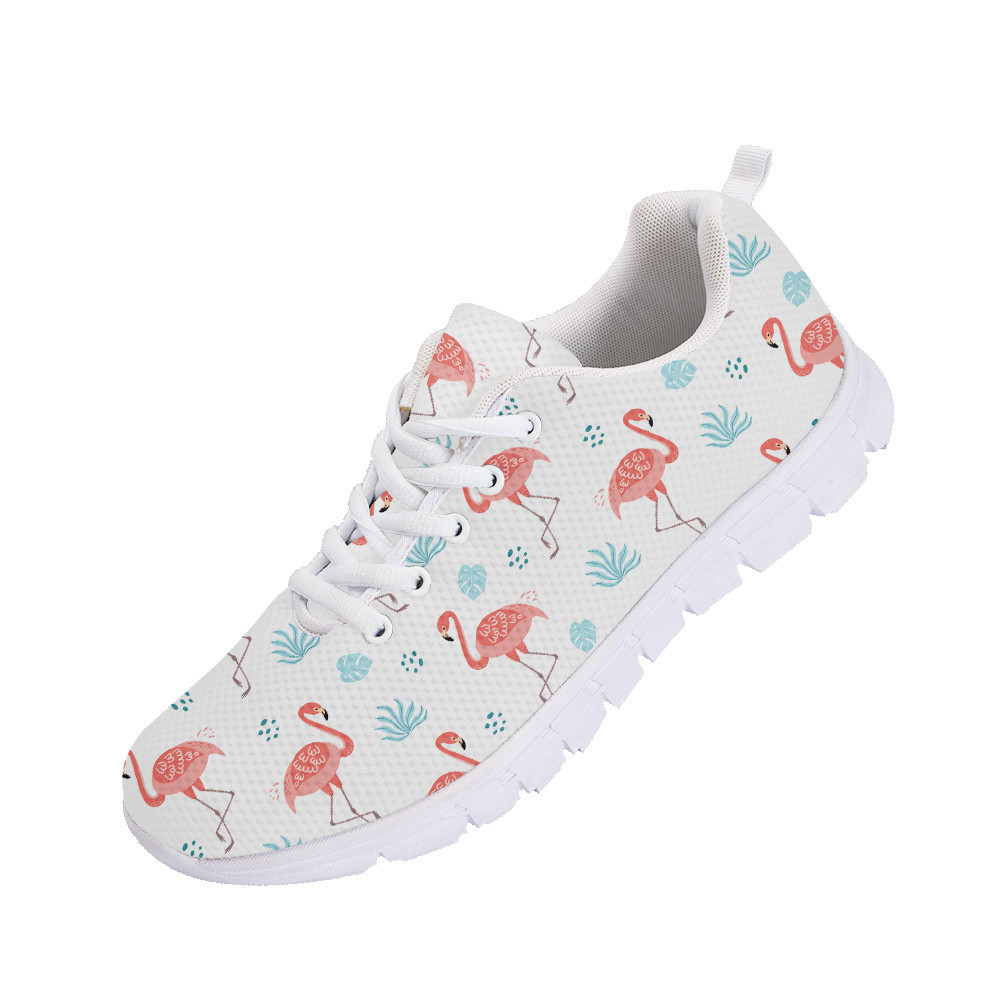 Second image of Pink Flamingo With Tropical Blue Leaves Running Shoes Sport Sneakers