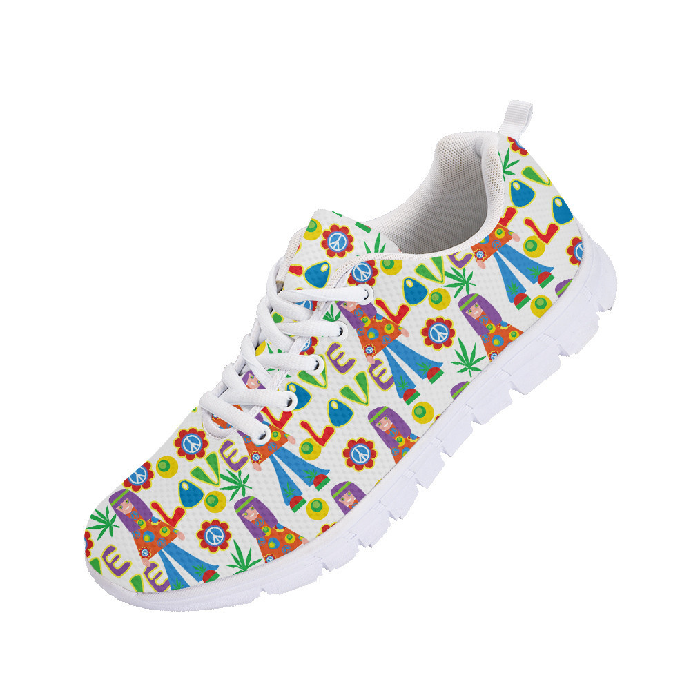 Second image of Pattern Of Hippie Cannabis Leaves Flowers Symbol Of Pacifism Running Shoes Sport Sneakers