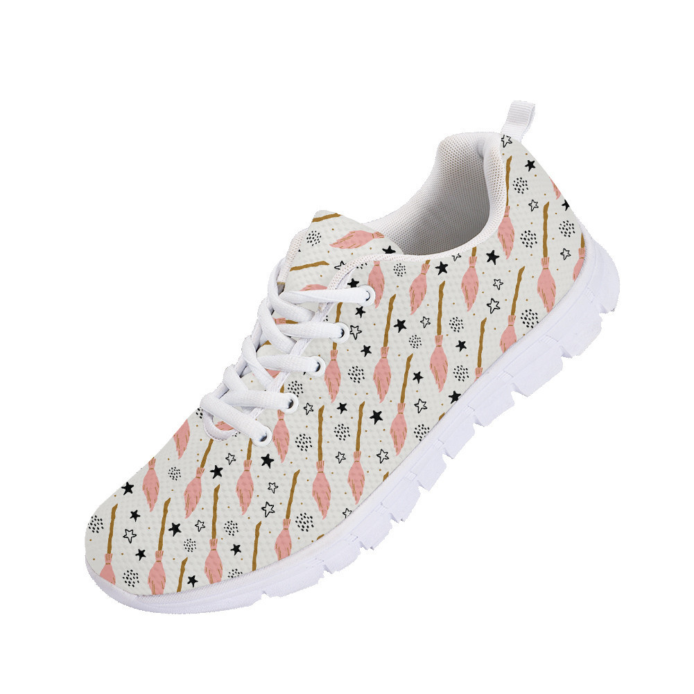 Second image of Pink Flying Broom Stars Polka Dots For Witches School Of Magic Running Shoes Sport Sneakers