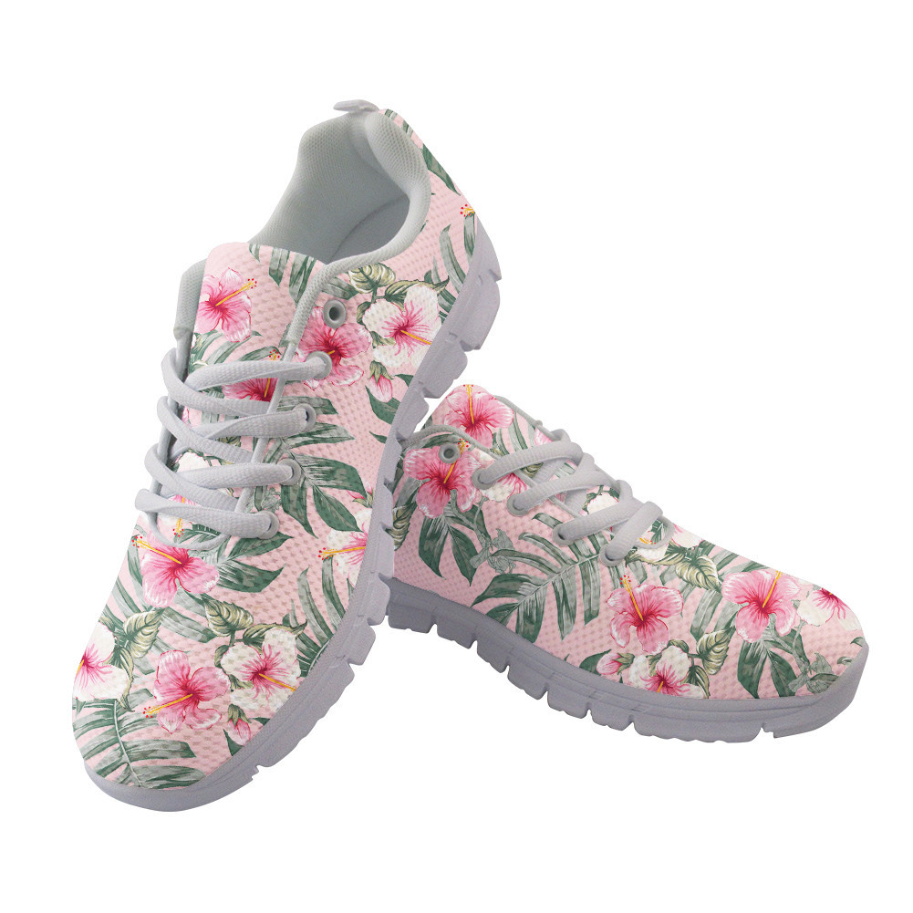 Pink Hibiscus Flowers On Isolated Dark Pink Pastel Background Running Shoes Sport Sneakers - Personalized