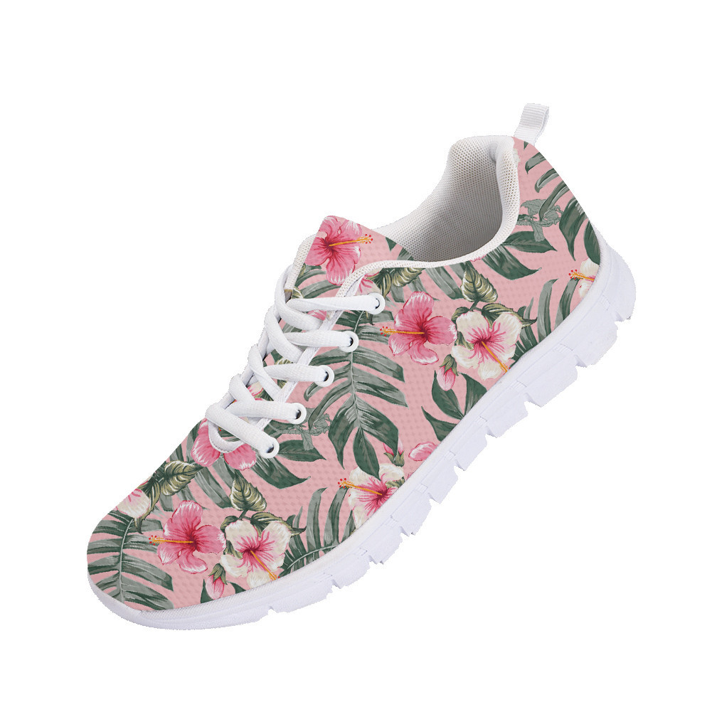 Second image of Pink Hibiscus Flowers On Isolated Dark Pink Pastel Background Running Shoes Sport Sneakers - Personalized