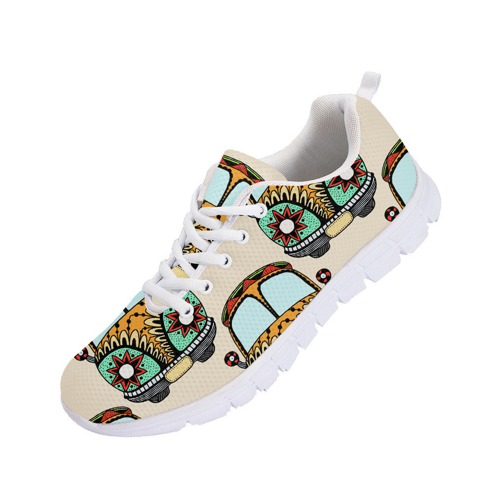 Second image of Pattern Of Vintage Car With Flowers Of Hippie Movement Running Shoes Sport Sneakers