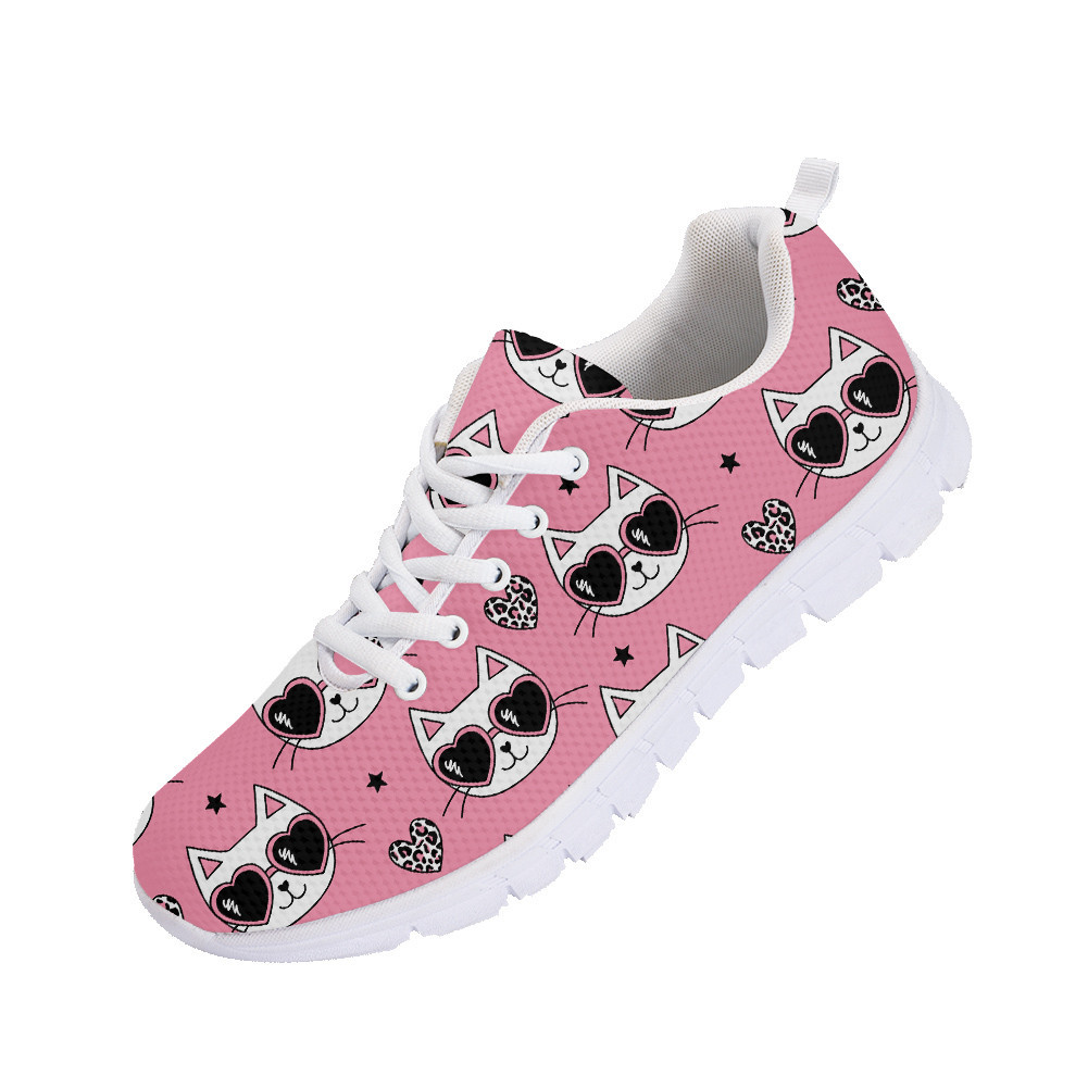 Second image of Pink Leopard Skin Heart With And Stars Cat Face Cartoon Running Shoes Sport Sneakers