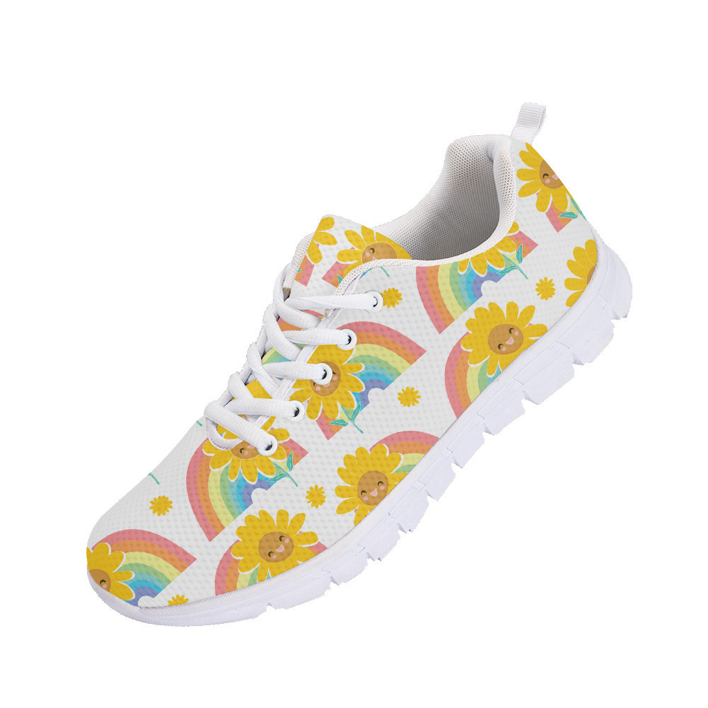 Second image of Pastel Rainbow And Happy Smiley Sunflower Cartoon Character Pattern Running Shoes Sport Sneakers