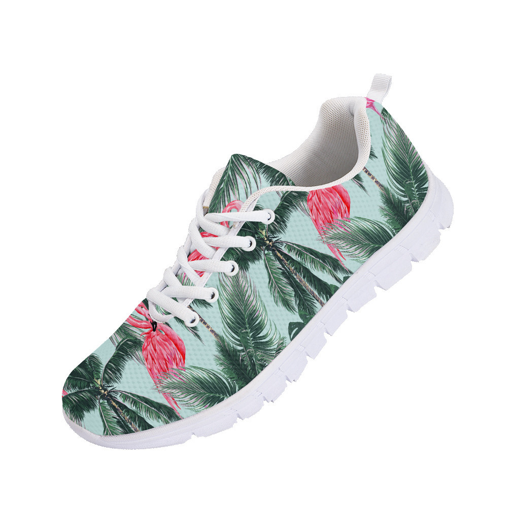 Second image of Pink Flamingo Tropical With Palm Tree Running Shoes Sport - Personalized Sneakers