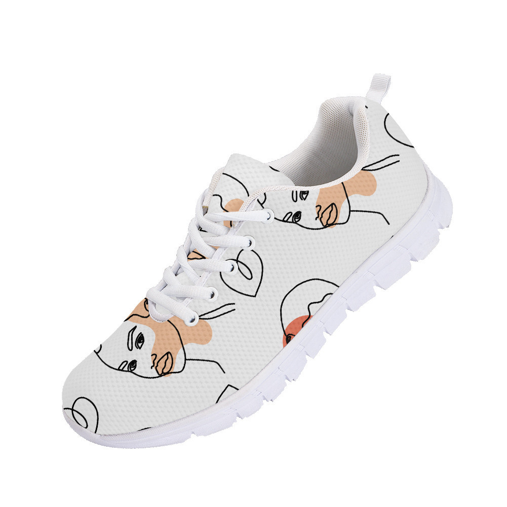 Second image of Pastel Shaped Abstract One Line Drawing Women Portrait Running Shoes Sport Sneakers