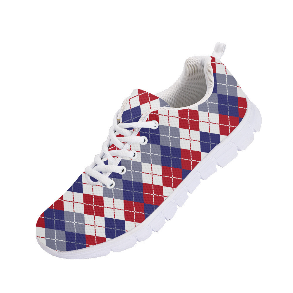 Second image of Patriotic Red White And Blue Argyle Pattern Running Shoes Sport Sneakers