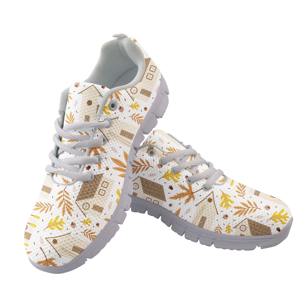 Peaceful House And Autumn Leaves In Brown And Beige Running Shoes Sport Sneakers - Personalized