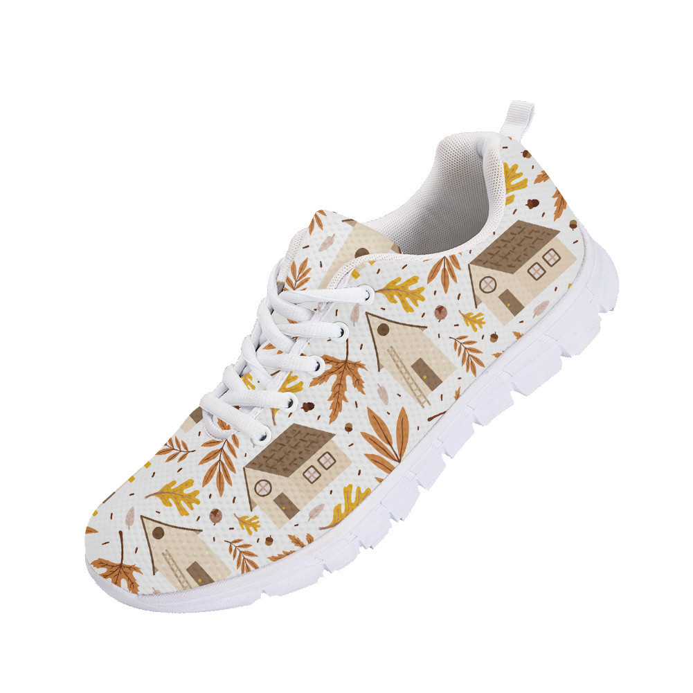 Second image of Peaceful House And Autumn Leaves In Brown And Beige Running Shoes Sport Sneakers - Personalized